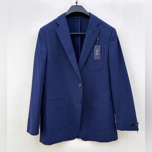 NWR Stafford Blazer Sport Coat Mens 42 R Navy Blue Seersucker Cotton Wool $168